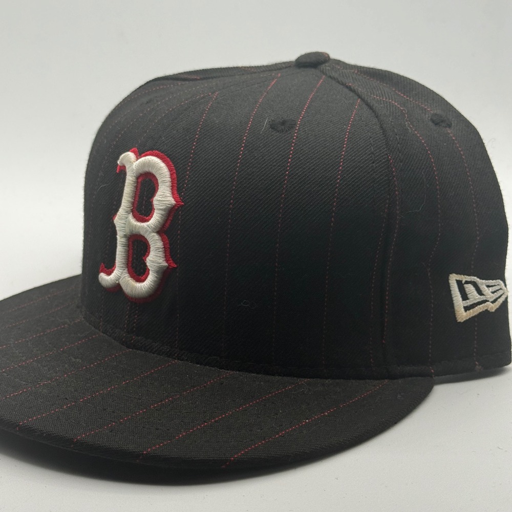 New Era 59FIFTY Boston Red Sox Pinstripe Fitted Hat Black Red Size 7 1/2 MLB